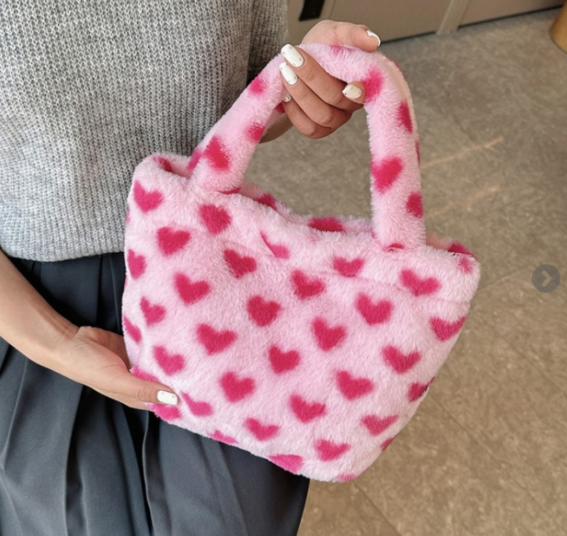 Cute Heart Plush Tote Bag Handbags