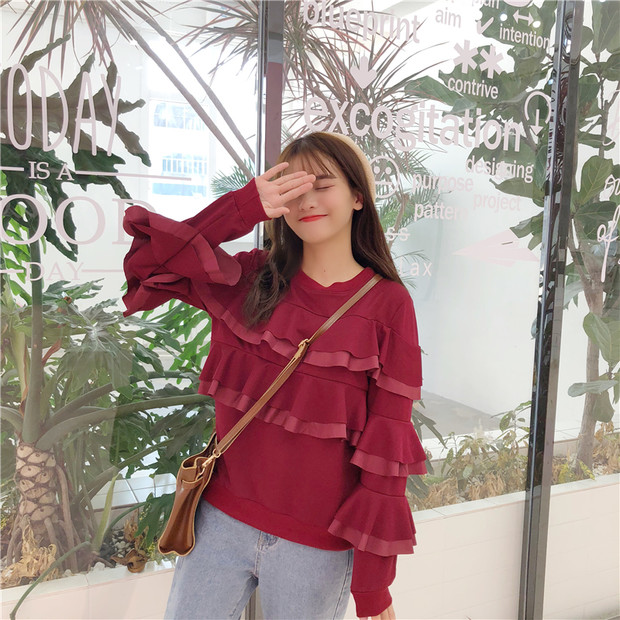 Tiered Flounce O Neck Long Sleeve T Shirt Design