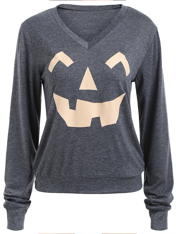 Casual V Neck Printing Loose Shirt