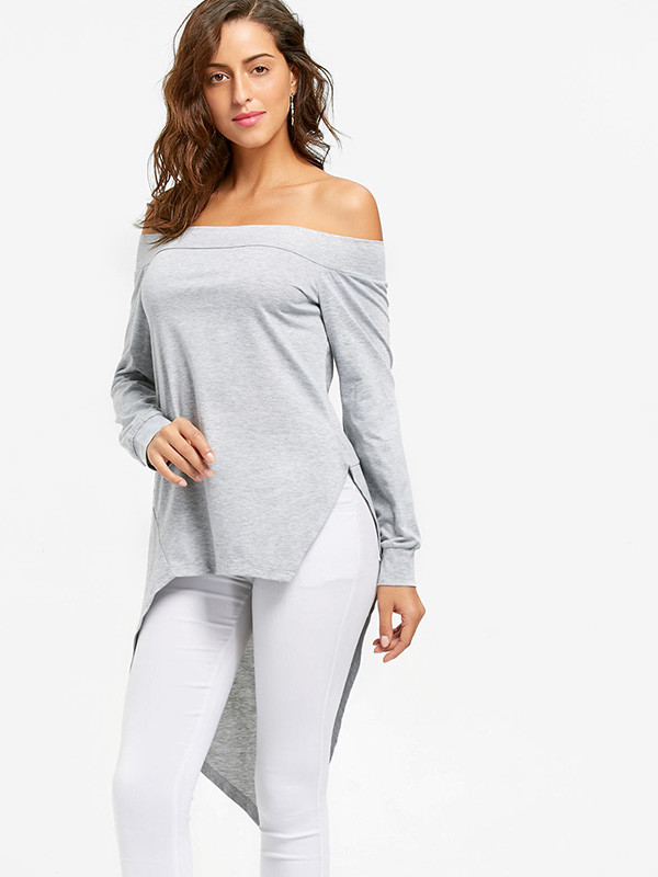 Hot Selling Boat Neck Split Irregular Hem Shirt