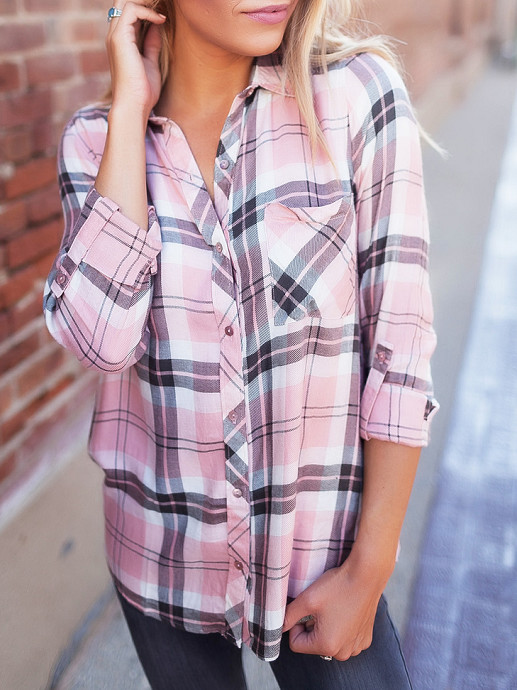 Casual Plaid Lapel Easy Match Long Sleeve Shirt